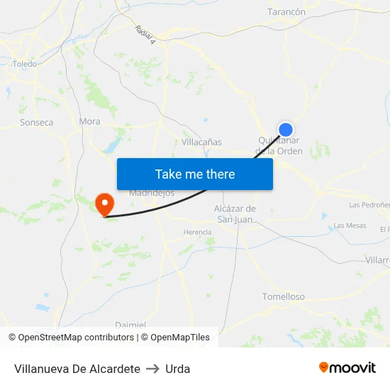 Villanueva De Alcardete to Urda map