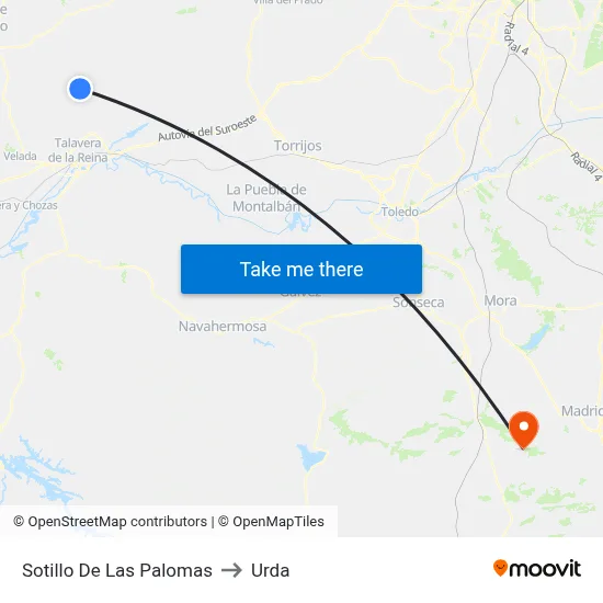 Sotillo De Las Palomas to Urda map