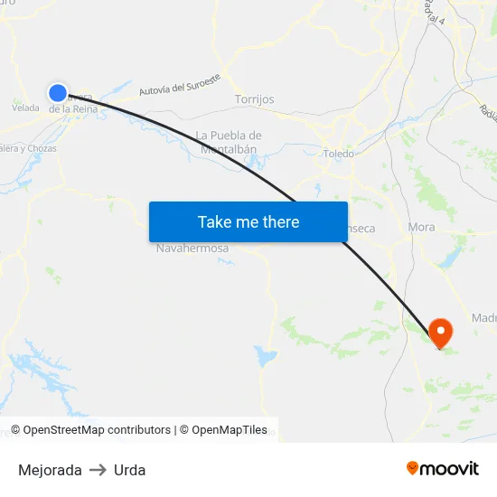 Mejorada to Urda map
