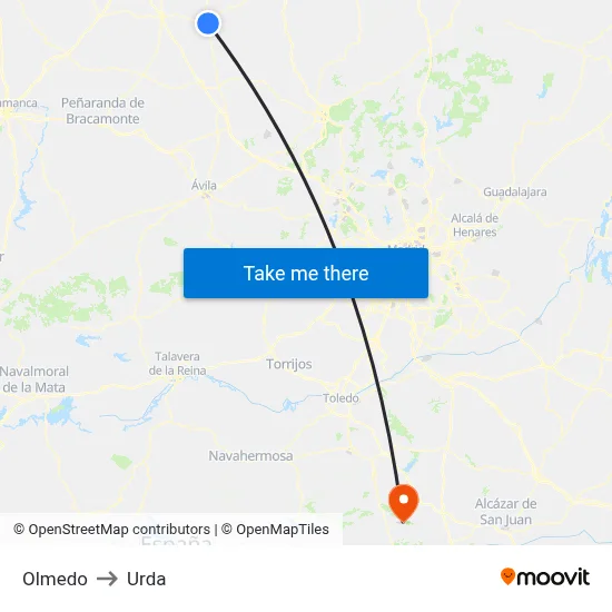 Olmedo to Urda map