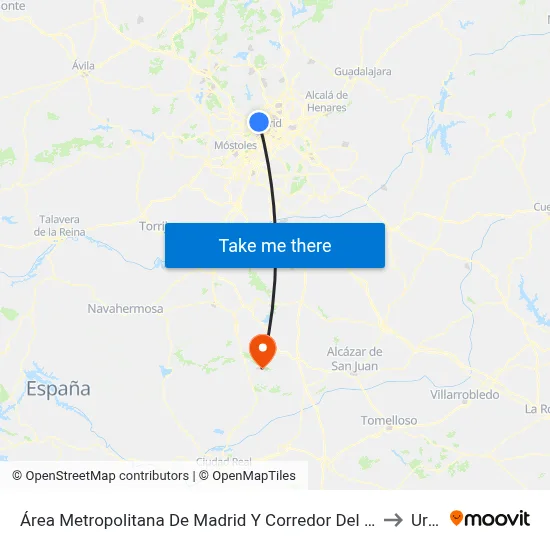 Área Metropolitana De Madrid Y Corredor Del Henares to Urda map