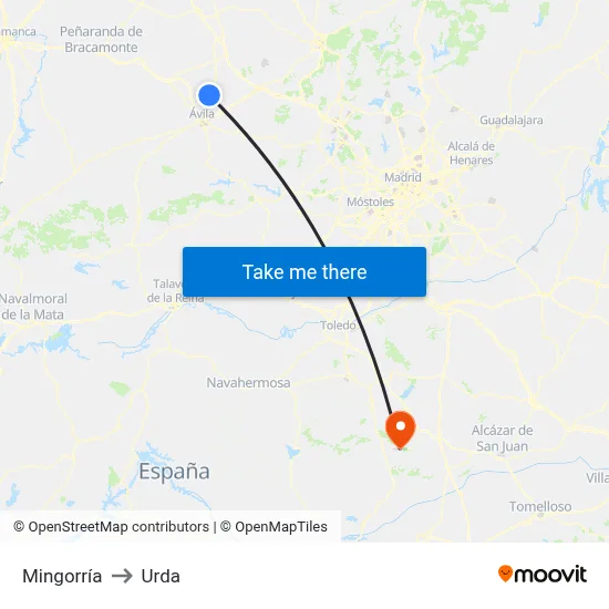 Mingorría to Urda map