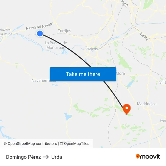 Domingo Pérez to Urda map