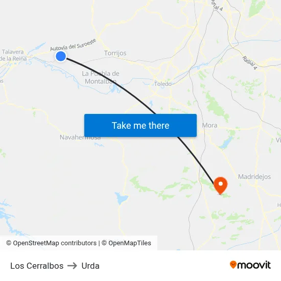 Los Cerralbos to Urda map
