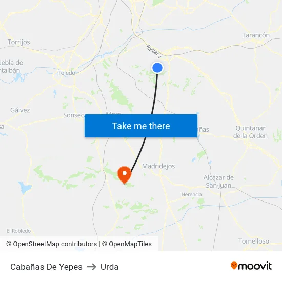 Cabañas De Yepes to Urda map