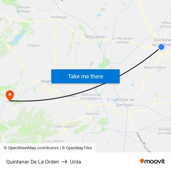 Quintanar De La Orden to Urda map
