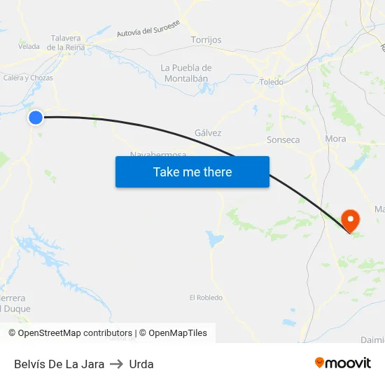 Belvís De La Jara to Urda map