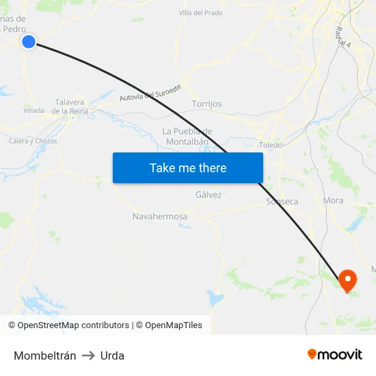 Mombeltrán to Urda map