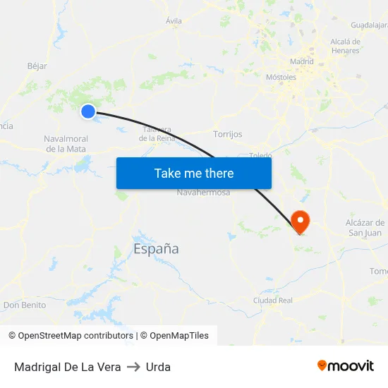 Madrigal De La Vera to Urda map