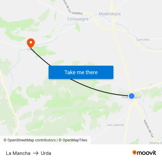 La Mancha to Urda map