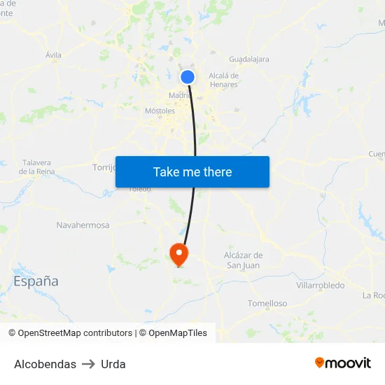 Alcobendas to Urda map