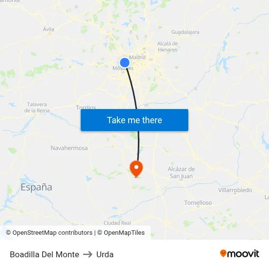 Boadilla Del Monte to Urda map