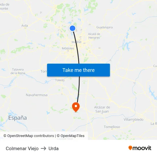 Colmenar Viejo to Urda map