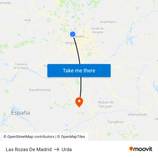 Las Rozas De Madrid to Urda map