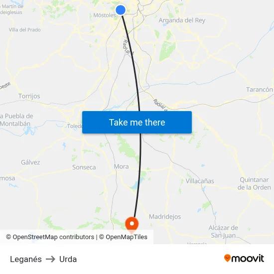 Leganés to Urda map