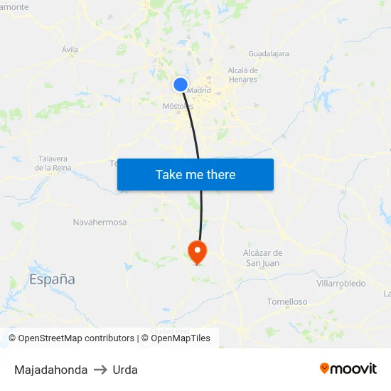 Majadahonda to Urda map