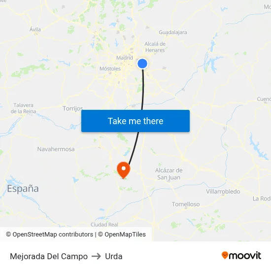 Mejorada Del Campo to Urda map