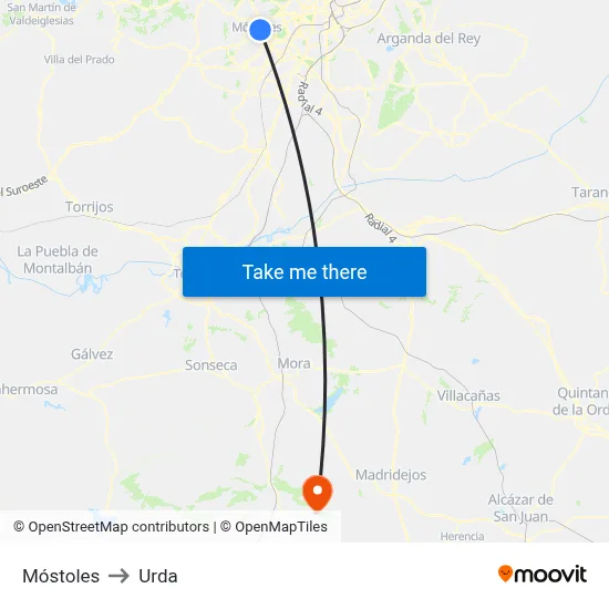 Móstoles to Urda map