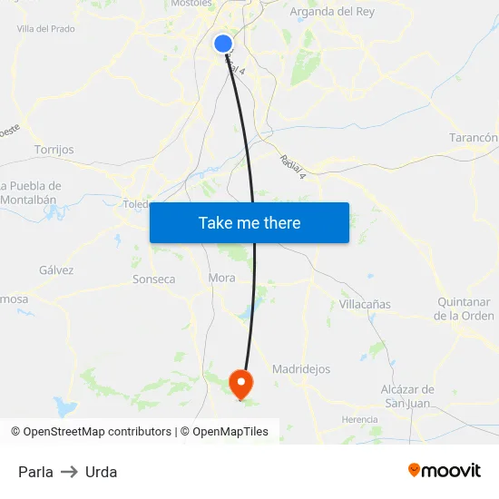 Parla to Urda map
