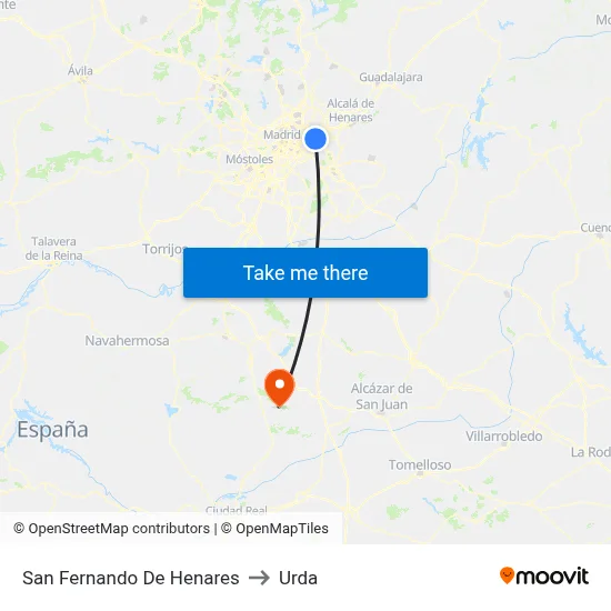 San Fernando De Henares to Urda map