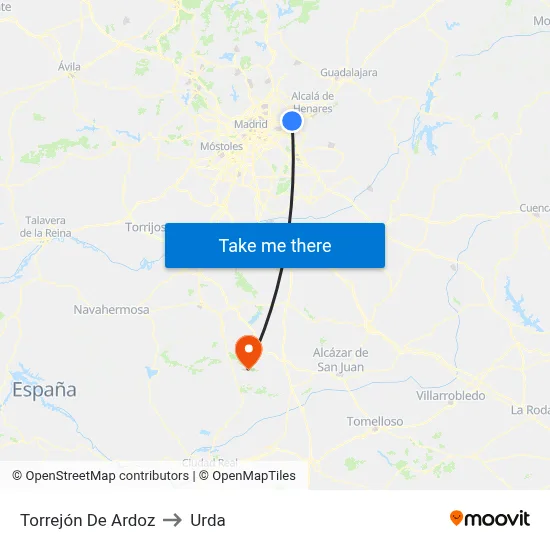 Torrejón De Ardoz to Urda map
