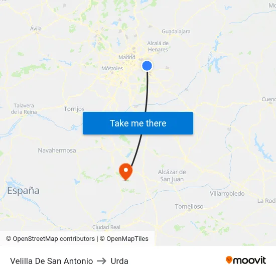 Velilla De San Antonio to Urda map