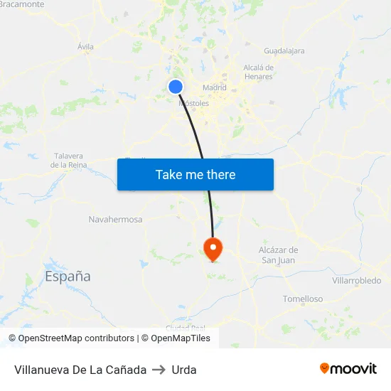 Villanueva De La Cañada to Urda map