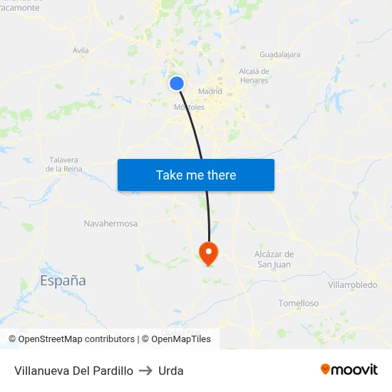 Villanueva Del Pardillo to Urda map