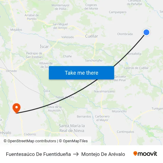 Fuentesaúco De Fuentidueña to Montejo De Arévalo map