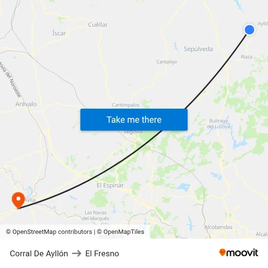 Corral De Ayllón to El Fresno map
