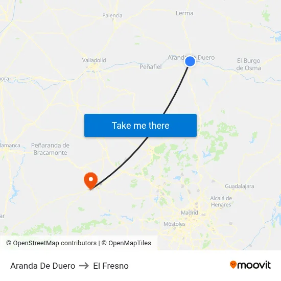 Aranda De Duero to El Fresno map