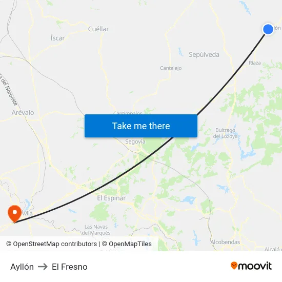 Ayllón to El Fresno map