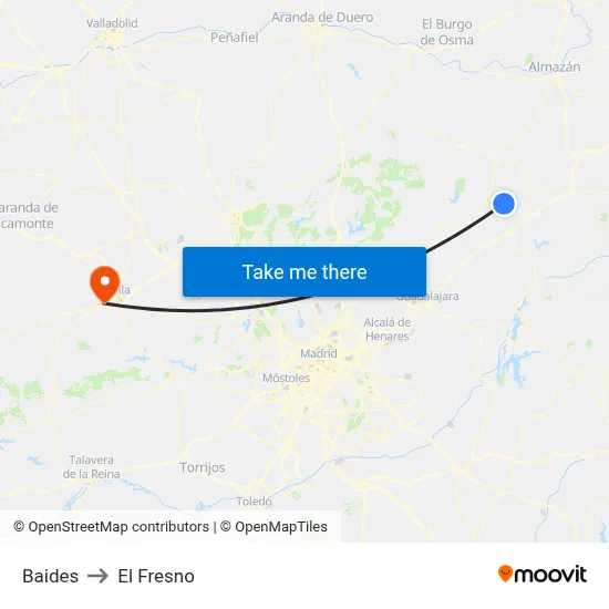 Baides to El Fresno map