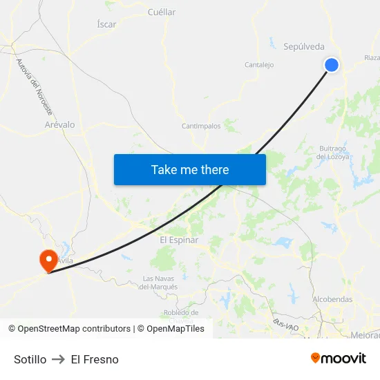 Sotillo to El Fresno map