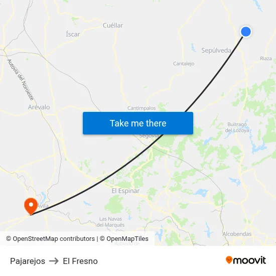Pajarejos to El Fresno map