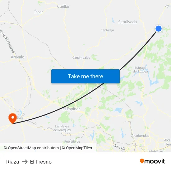 Riaza to El Fresno map