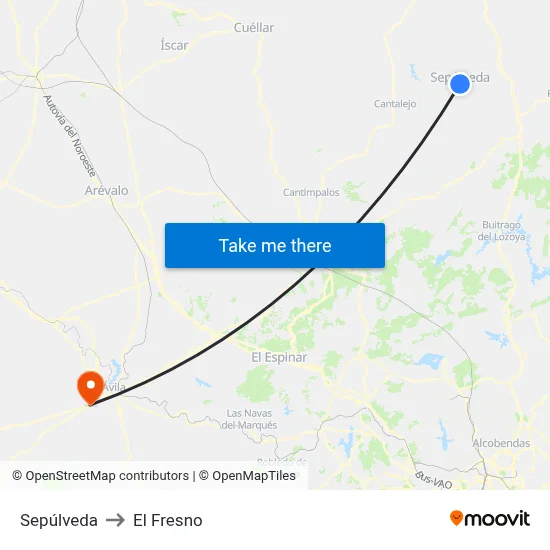 Sepúlveda to El Fresno map