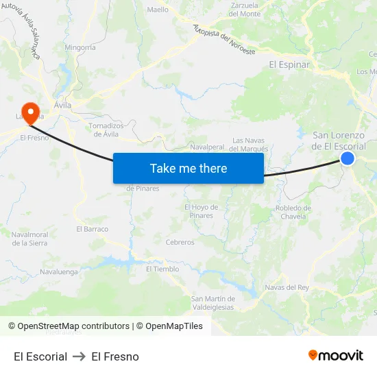 El Escorial to El Fresno map