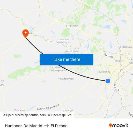 Humanes De Madrid to El Fresno map