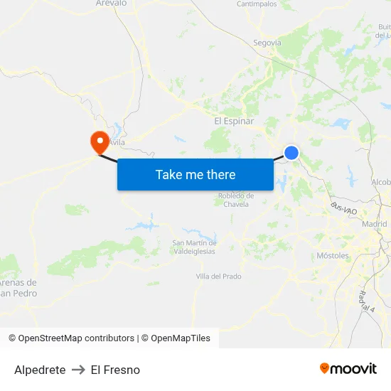 Alpedrete to El Fresno map