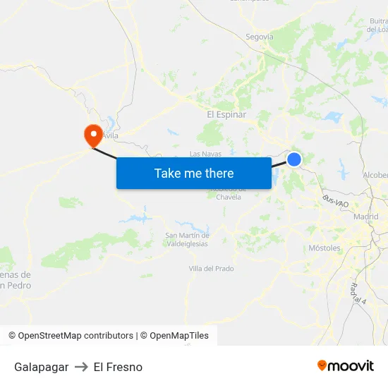 Galapagar to El Fresno map