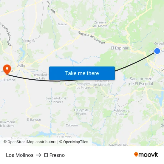 Los Molinos to El Fresno map