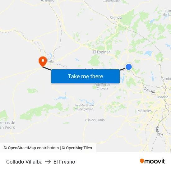 Collado Villalba to El Fresno map
