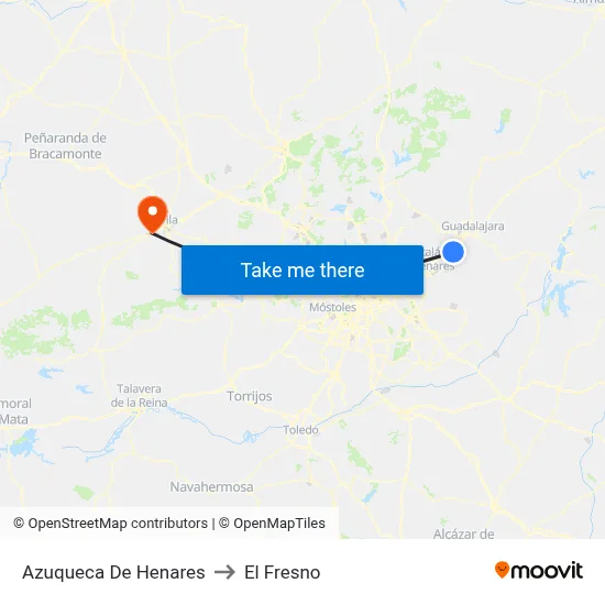 Azuqueca De Henares to El Fresno map