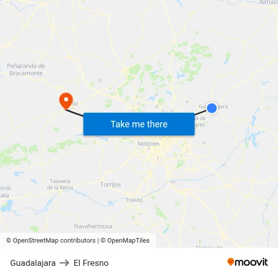 Guadalajara to El Fresno map