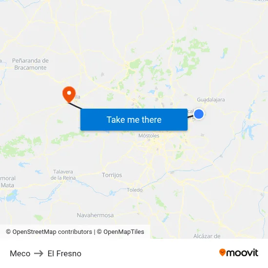 Meco to El Fresno map