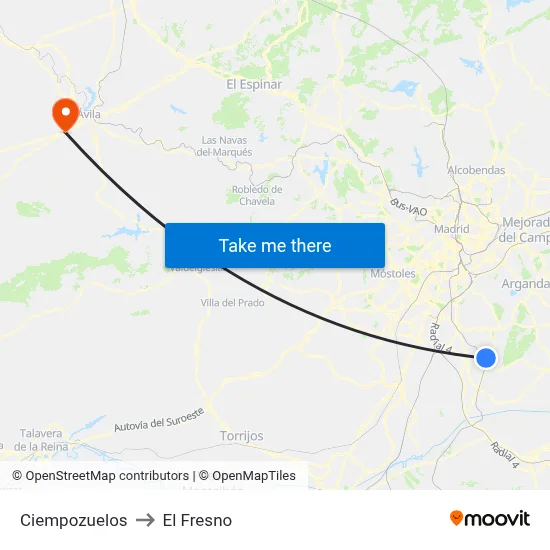 Ciempozuelos to El Fresno map