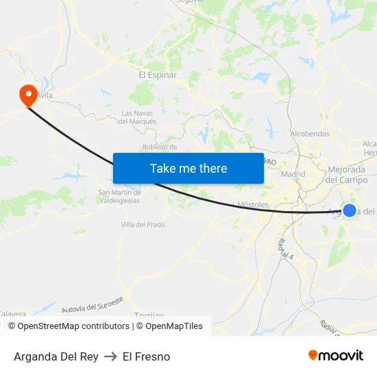 Arganda Del Rey to El Fresno map
