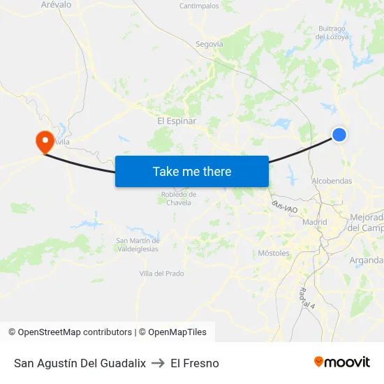 San Agustín Del Guadalix to El Fresno map