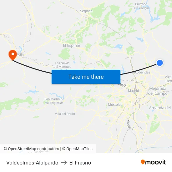 Valdeolmos-Alalpardo to El Fresno map